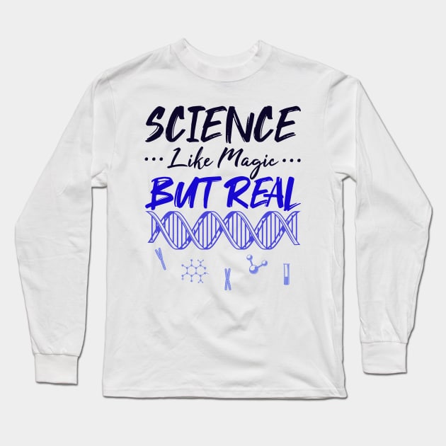 Science Like Magic But Real Blue Retro Gifts Long Sleeve T-Shirt by BijStore